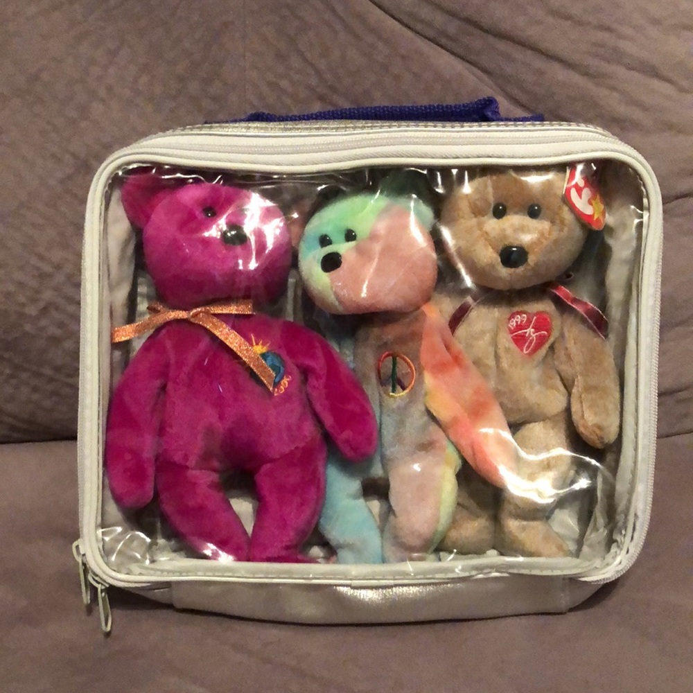 Peace, Millenium,, and 1999 Signature Bears With Case- Beanie Babies Set of 3